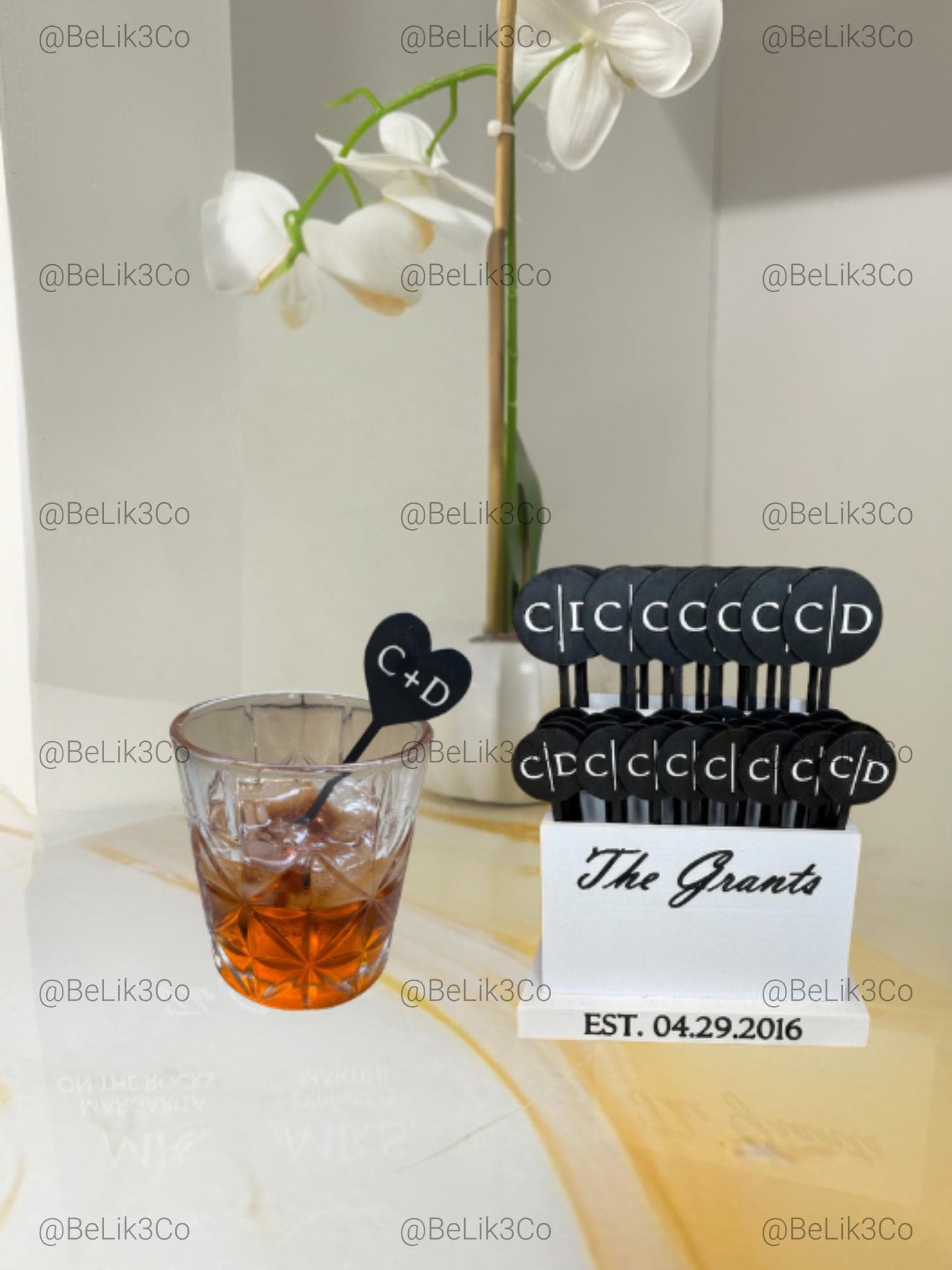 Personalized Drink Stirrer Holder, Custom Barware Display, Wedding Anniversary Decor image 2