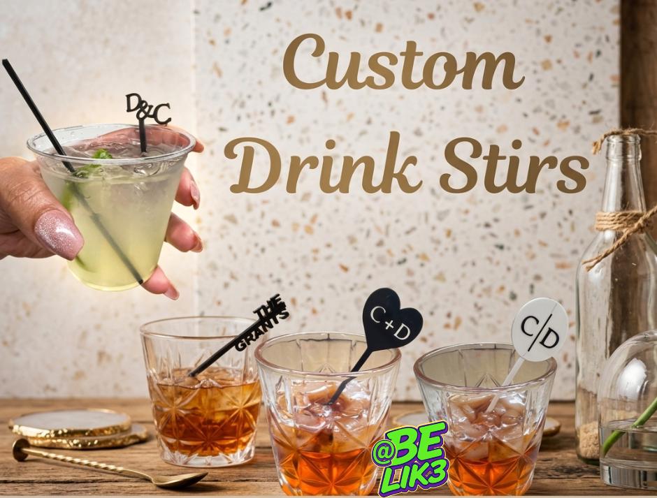 Personalized Monogram Drink Stirrers, Custom Cocktail Swizzle Sticks, Wedding Bar Decor image 1