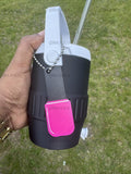 May include: A black insulated tumbler with a white handle and a clear straw. A grey rectangular tag with a bright pink rectangular attachment hangs from the handle by a silver ball chain. The text @BeLik3Co is repeated across the image.
